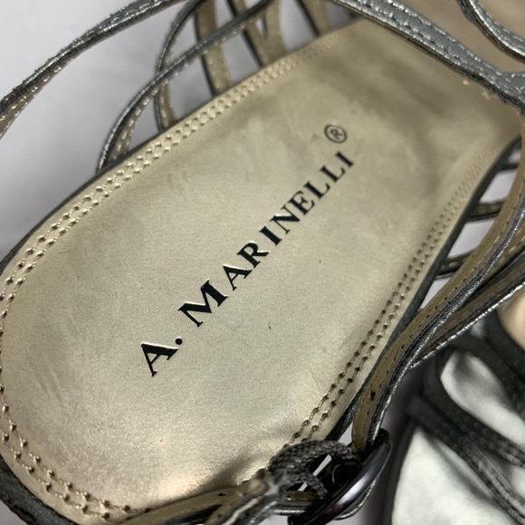 NOS 11 A. Marinelli Pewter leather strappy sandals - Picture 3 of 8